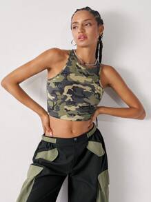 SHEIN EZwear Camo Print Crop Tank Top - Multicolor - View 6