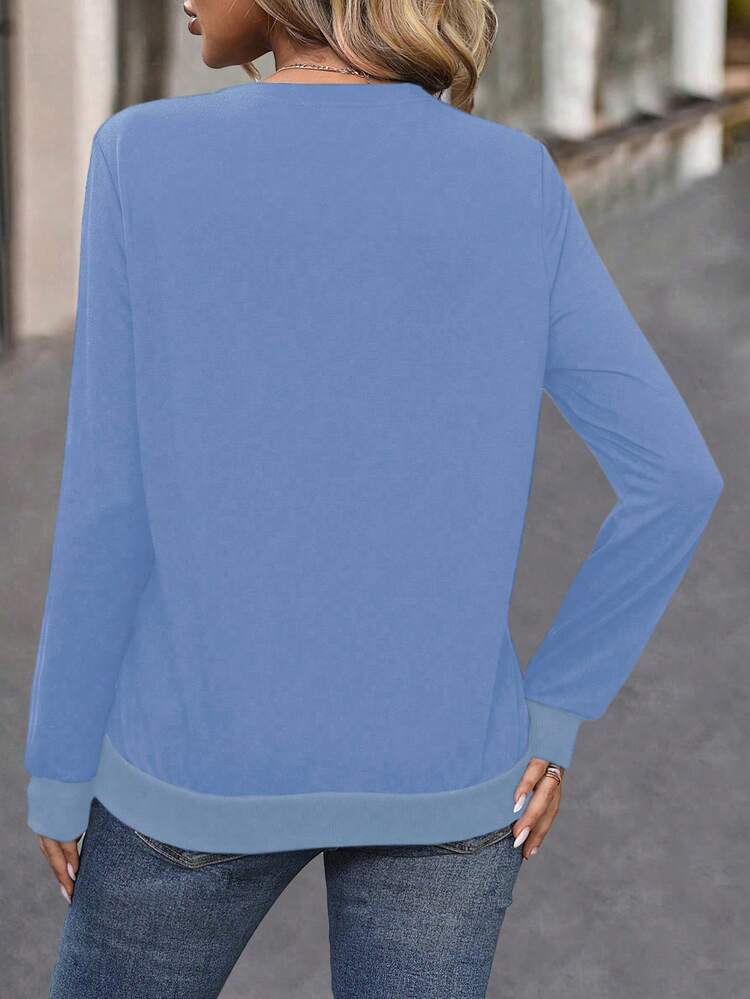 Color Block Half Button Sweatshirt Pullover Fall Sweatshirt