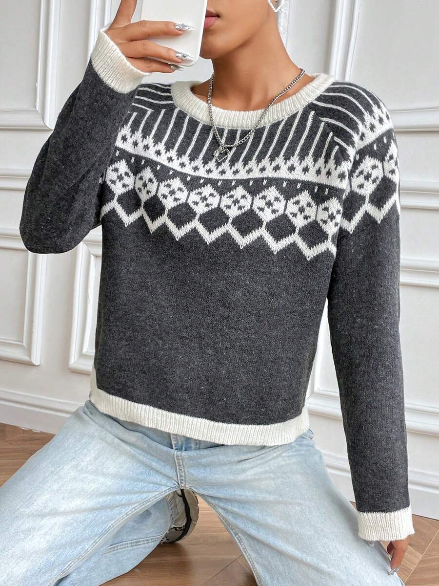 SHEIN Unity Jersey con patrón geométrico de manga raglán - Multicolor - Ver 1