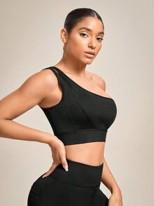 SHEIN Yoga Sxy Sujetador deportivo de un hombro crop - Negro - Ver 4
