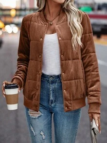 SHEIN Clasi 斜口袋飞行员夹克加厚棉服外套冬季 - 棕色 - 查看 3