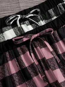 2pcs Plaid Print Tie Waist Pajama Sleep Pants, Fall Winter Clothes - Multicolor - View 5