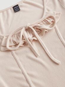 SHEIN MOD 前繫帶荷葉袖荷葉邊洋裝 - 杏色 - 查看 4