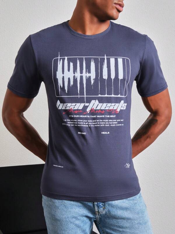 SHEIN Shein Camiseta Masculina De Manga Curta De Malha Com Estampa