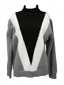 Color Block Mock Neck Sweater - Grey - View 3