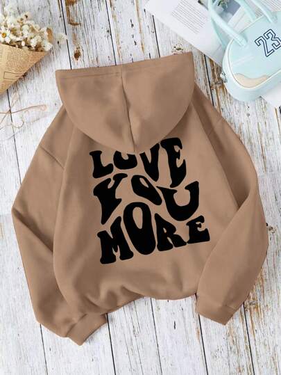 Capucha térmica con estampado de slogan con bolsillo de canguro con cordón