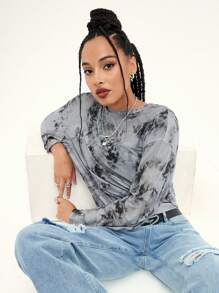 Muchica Tie Dye Drop Shoulder Tee Without Bra - Multicolor - View 5