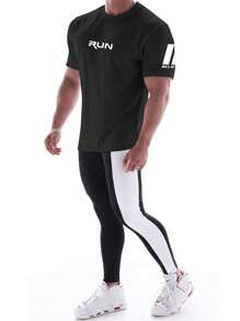 Manfinity Sport Corelite Manfinity Fitness Boyfriend Style Men Letter Graphic Sports Tee  Workout Tops  Workout Tops  Basketball  Back To School Graphic T Shirt Graphic Boyfriend Style Men T Shirt,Gym Clothes, Men's Gym Tee, Black Gym Tee Workout Tops Breathable - Black - View 4