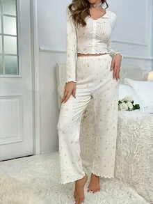 In hoa Ditsy Ren Mộc nhĩ Bộ PJ - Màu be - Xem 3