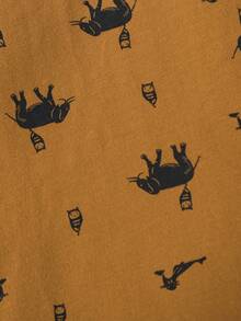 男小童滿版動物印花拼接邊睡衣套裝 - 駝色 - 查看 4