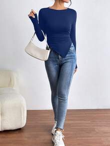 SHEIN Essnce 女士不对称下摆长袖 T 恤