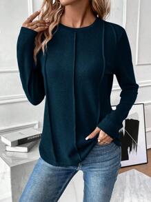 SHEIN LUNE 素色接縫細節T恤