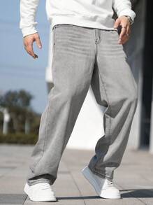 Manfinity EZcore Men Slant Pocket Wide Leg Jeans - Grey - View 6