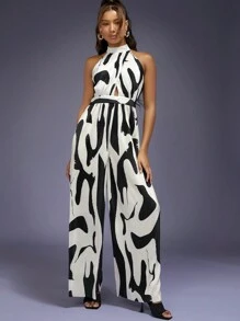 Hauture Mono Abstracto De Pierna Ancha Con Escote Halter