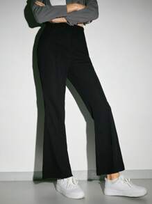 SHEIN EZwear High Waist Flare Leg Trousers - Black - View 3