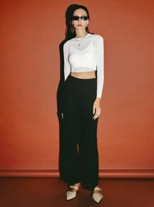 SHEIN BAE Sheer Mesh Long Sleeve Crop Top Without Bra - White - View 3