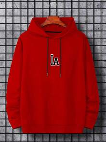 Manfinity Homme 男士大码標語圖案落肩袖抽繩連帽衫 - 酒紅色 - 查看 2