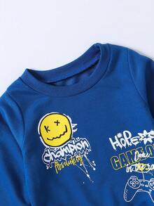 Baby Boy Cartoon & Letter Graphic Sweatshirt & Sweatpants - Navy Blue - View 5