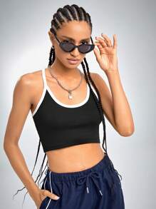 SHEIN Unity Áo hai dây Hội Chữ thập Tương phản ràng buộc Thể thao - màu đen - Xem 4