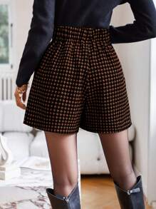 Aveloria Allover Print Fold Pleated Shorts - Coffee Brown - View 2