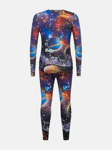 SHEIN Tween男孩銀河印花合身睡衣套裝 - 彩色 - 查看 8