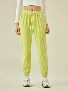 In My Nature Drawstring Waist Solid Outdoor Pants - Yellow - View 4