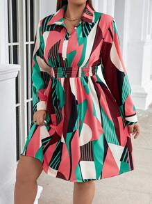 Celure Talla grande Vestido camisero con estampado de retazo - Multicolor - Ver 6