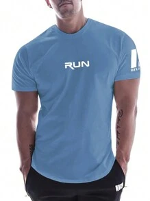 Manfinity Sport Corelite Manfinity Fitness Boyfriend Style Men Letter Graphic Sports Tee  Workout Tops  Workout Tops  Basketball  Back To School Graphic T Shirt Graphic Boyfriend Style Men T Shirt,Gym Clothes Workout Tops Breathable