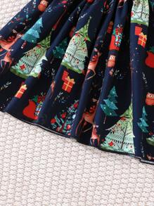 SHEIN 休閒聖誕節女童（小）洋裝 - 寶藍色 - 查看 6