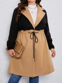 SHEIN LUNE Plus Two Tone Drawstring Waist Overcoat Fall Cloth For Women - Multicolor - View 1