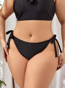 SHEIN Swim Curve Talla grande Bottom de bikini con cordón lateral - Negro - Ver 1