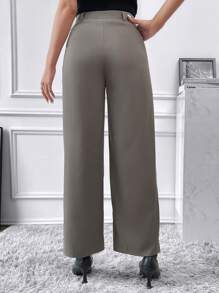 Chiquease Plicated Detail Wide Leg Suit Pants - Grey - View 2