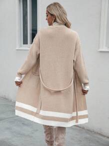 SHEIN LUNE 拼接邊落肩袖口袋貼布腰帶開襟衫 - 駝色 - 查看 2