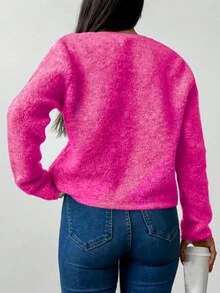 EURMUSE Solid Button Front Cardigan - Pink - View 2