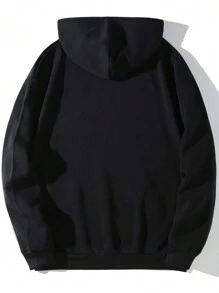 Manfinity Homme Men Christmas Print Kangaroo Pocket Drawstring Hoodie - Black - View 2