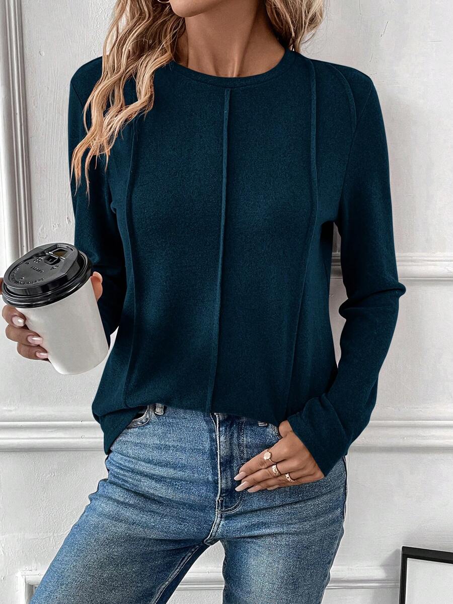 SHEIN LUNE 素色接縫細節T恤