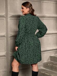 SHEIN Clasi 大碼斑點印花燈籠袖洋裝 - 綠色 - 查看 2