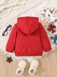 Baby Girl Zip Up Hooded Quilted Jacket - Red - View 2