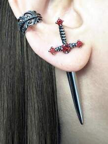 ROMWE 1pair New Gothic Style Sword Shaped Women's Vintage Multicolor Crystal Stud Earrings, Halloween