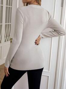SHEIN Suéter de punto acanalado con cuello reina Ana de maternidad, para invierno