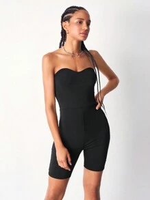 SHEIN EZwear Unitard Solid Romper Without Belt - Black - View 3