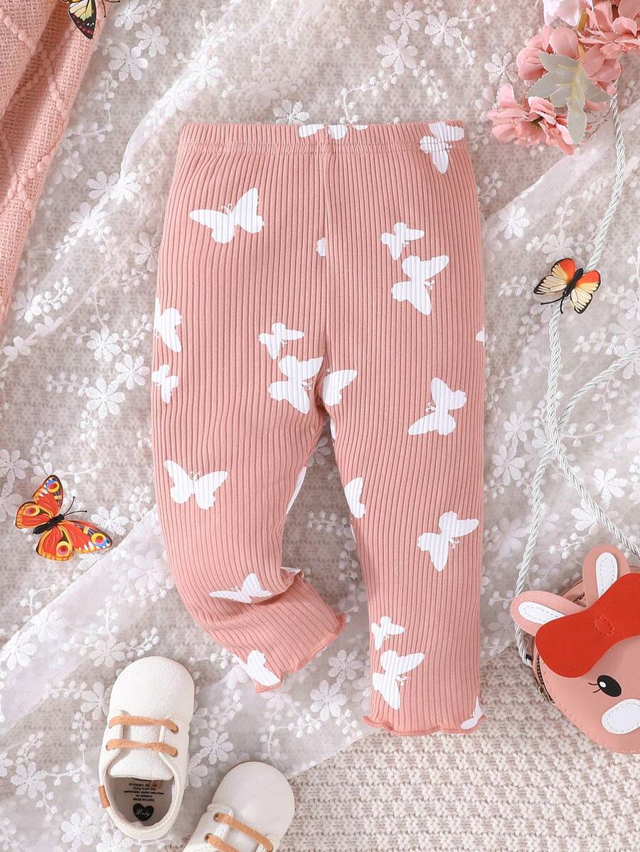 Baby Girl Butterfly Print Leggings - Pink - View 1
