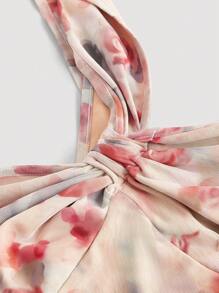 SHEIN MOD Plus Floral Print One Shoulder Mesh Top - Apricot - View 4