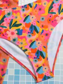 Teen Girl Floral Print Bikini Set With Beach Skirt Summer Beach - Multicolor - View 5