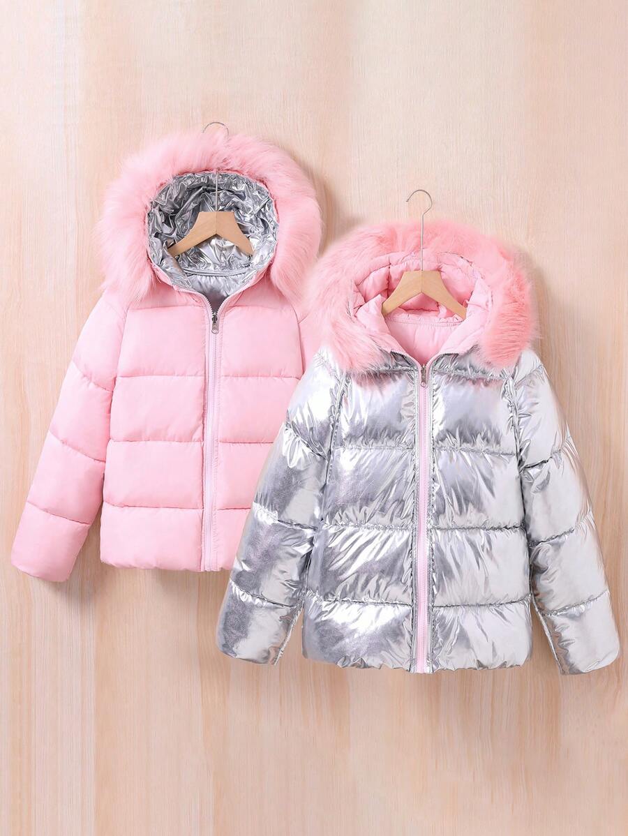 Teen Girls' Reversible Padded Coat With Collar - Multicolor - View 1