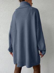 EURMUSE 高領落肩毛衣(不含腰帶) - 淺藍色 - 查看 2