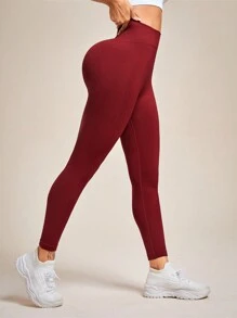 Easithlete Colanți sport cu talie largă și grafică cu litere pentru yoga de Anul Nou Chinezesc, pantaloni de femei - Burgundia - Vizualizare 2