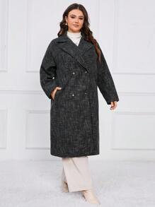 EMERY ROSE 大碼西裝領雙排釦花呢外套 - 藍色 - 查看 3