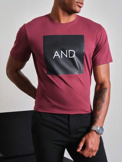 SHEIN SHEIN Camiseta manga curta Casual And Confort Masculino Algodão Vermelho