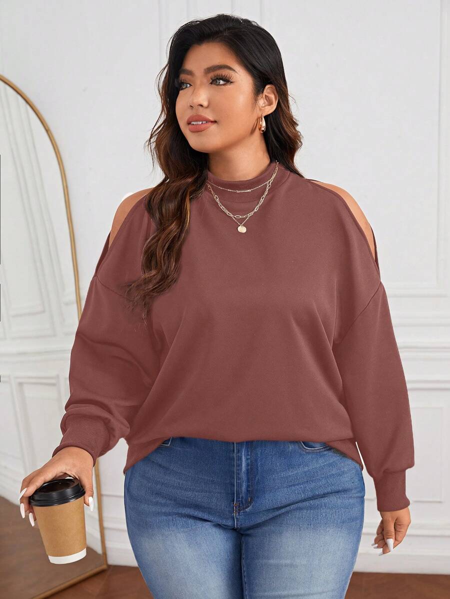 SHEIN Essnce Talla grande Sudadera unicolor de hombros descubiertos